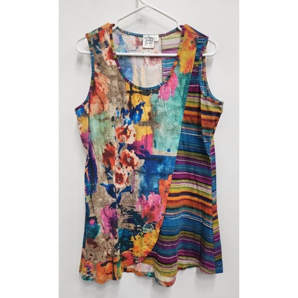 Parsley and Sage Tops Parsley Sage Womens Lagenlook Tunic Top Large Multi Abstract Crossover